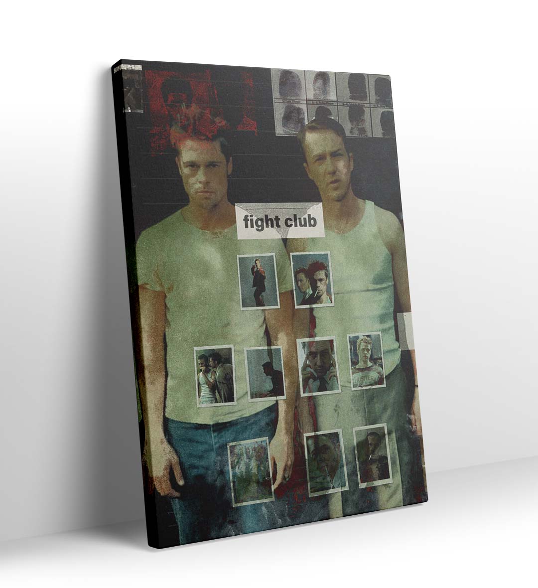 Fight Club Chaos Collage cinematic wall art with gritty tones and red splatters for Indian home decor.