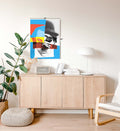 Timeless Gaze vintage collage wall art canvas print with red and blue accents for Indian home decor.
