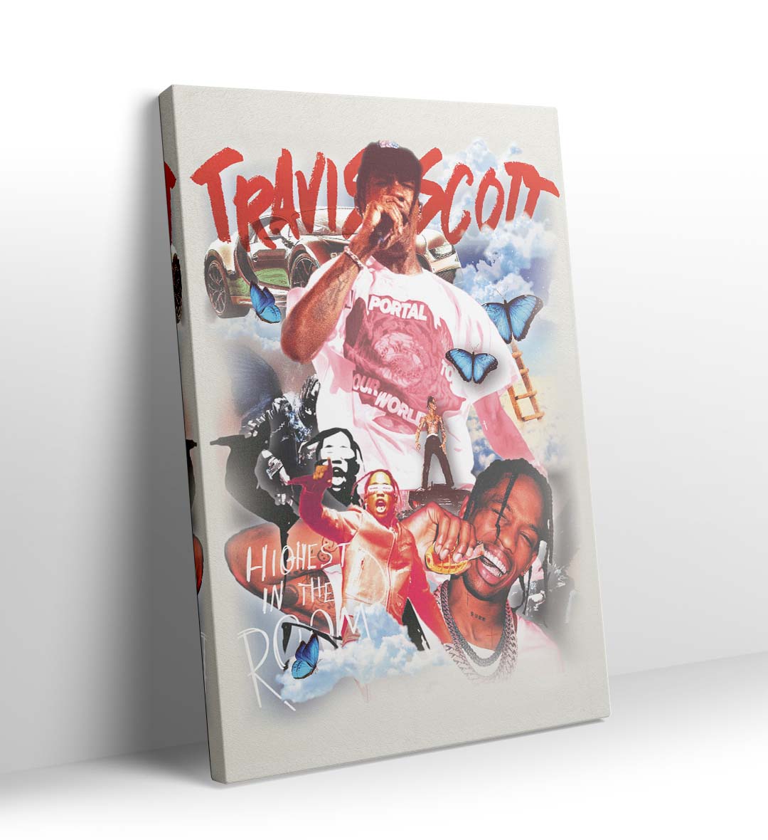 Travis Scott's Dreamscape Pop Culture Wall Art with Butterflies and Car in Pastel Tones for Indian Home Decor